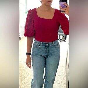 Red puff sleeve top M